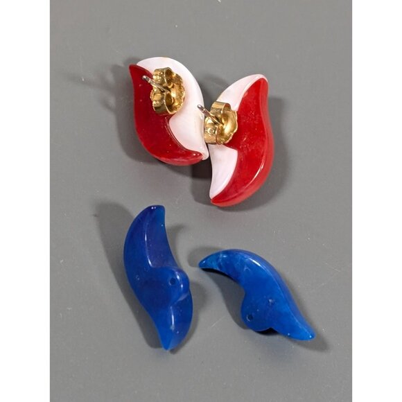 Vintage Avon Summer Brights Convertible Red White Blue Earrings Patriotic - Picture 7 of 9